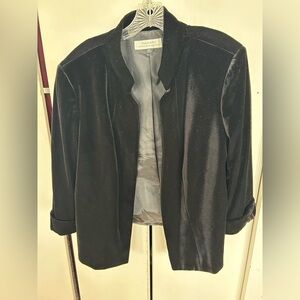 Tahari Black Velvet Collarless Open-Front Blazer